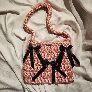 Crochet ribbon bow bag